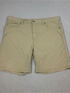 Prana Brion Shorts Men's 40 Beige Khaki Flat-Front Stretch Performance